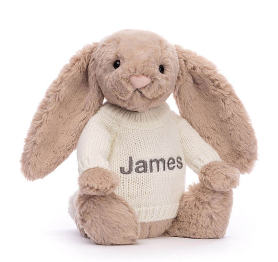 Bashful Beige Bunny With Personalised Cream Jumper