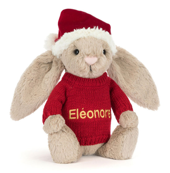 Jellycat Bashful Christmas Bunny With Personalised Red Jumper