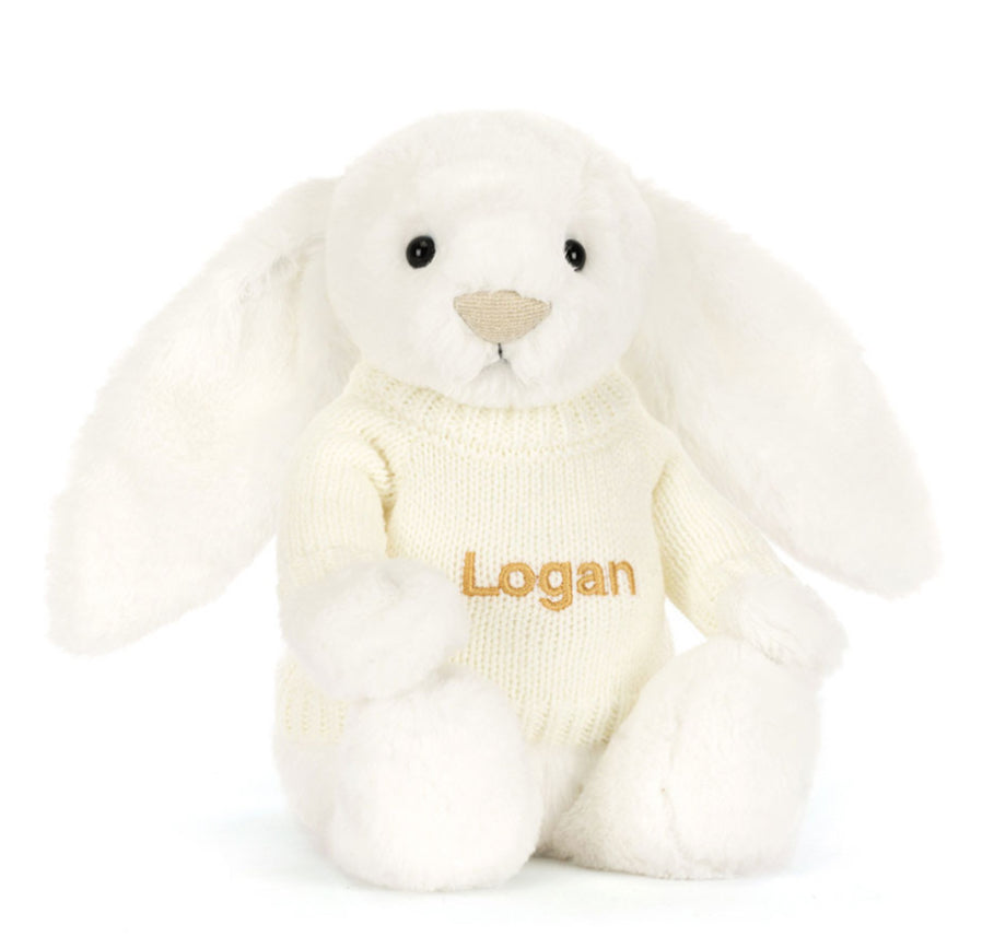 Jellycat Bashful Luxe Bunny Luna With Personalised Cream Jumper