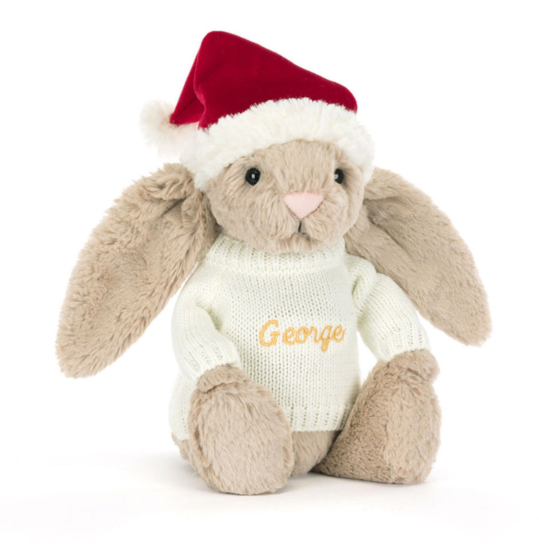 Jellycat Bashful Christmas Bunny With Personalised Cream Jumper