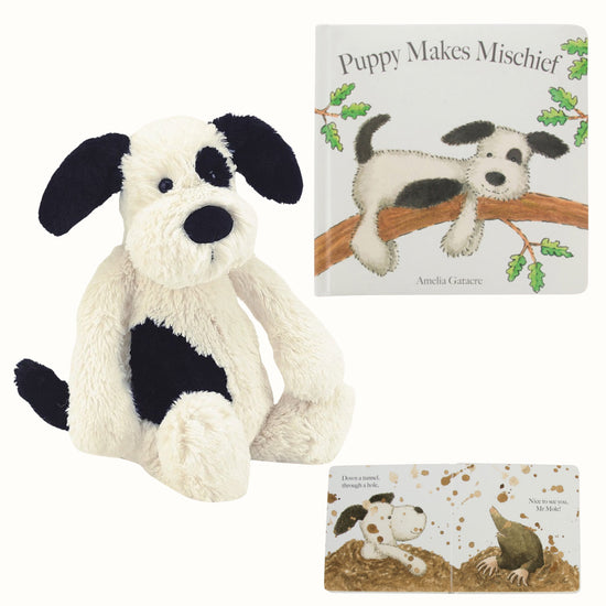 Jellycat Bashful Puppy and Puppy Makes Mischief Book